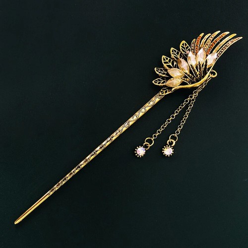 Phoenix Plume Tassel Hair Sticks Hairpin Crystal Hair Chopstick Vintage Feather - Picture 3 of 13