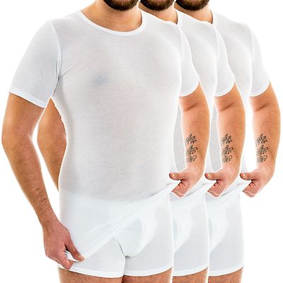 HERMKO 3847 3er Pack Herren extralanges kurzarm Shirt (+10cm) Unterhemd 1/4-Arm
