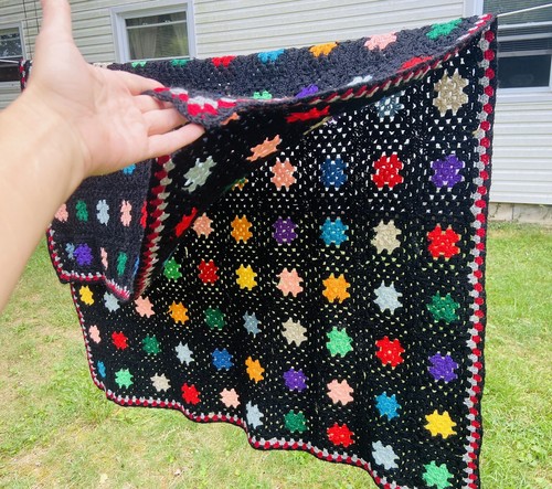Vintage Afghan Crochet Granny Square Blanket Throw 46”x62” Rosanne Style Multi  - Picture 4 of 5