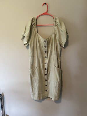 Madewell Linen-Cotton Puff-Sleeve Mini Dress faded seagrass Sz 16 | eBay