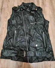 VSKA Men's Black 90's Cycle Rider Leather Vest Size XXL (L6)