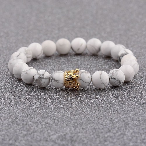 Precioso Brazalete de Cuentas de Cobre Corona Piedra Natural Negro Mate Mate Dije Para Hombre Circonio Circonio - Imagen 33 de 73
