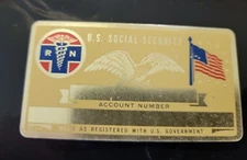 Vintage Perma-Plate Nurse RN Social Security ID Card  nos  1970'S 