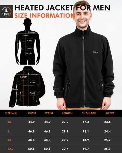 ARRIS 2023 Men`s Heated Fleece Jacket Full Zip with Battery Pack - Picture 6 of 6