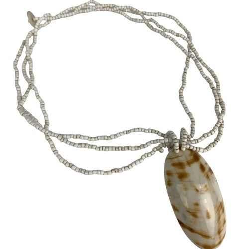 Weiße Perlen 18" Halskette Muschel 2,5" Anhänger und Knopfverschluss Strand Chic