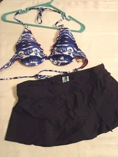 Arizona Medium Swim Halter Bra Coco Beach Small Navy Swimsuit Skirt NWT Set