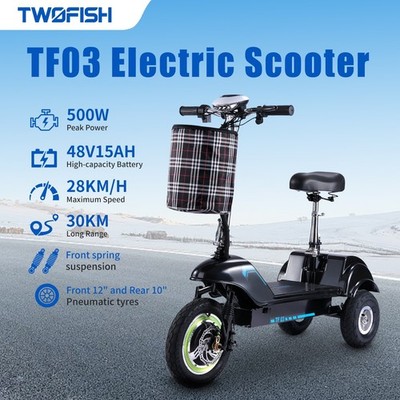 TWOFISH TF03 Elektroroller with Removable Seat, 500W Motor, 48V 15Ah Bis 30 km