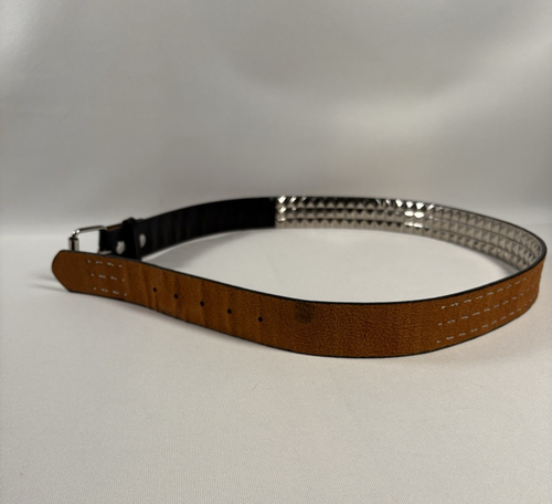 Three Row Pyramid Stud Belt L 38-40 Genuine Leather Studded Belt Punk Goth Biker - Picture 9 of 18