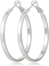 S925 Sterling Silver Post Hoop Earrings for Women Large Lightweight Silver Hoop