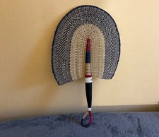 Vintage Handmade African Braided/Bolga Straw hand Fan and  Wall Decor