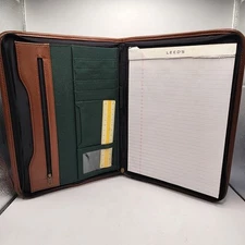 Leeds Zippered Portfolio Folder Binder Black Pockets 13" x  10" Organizer 