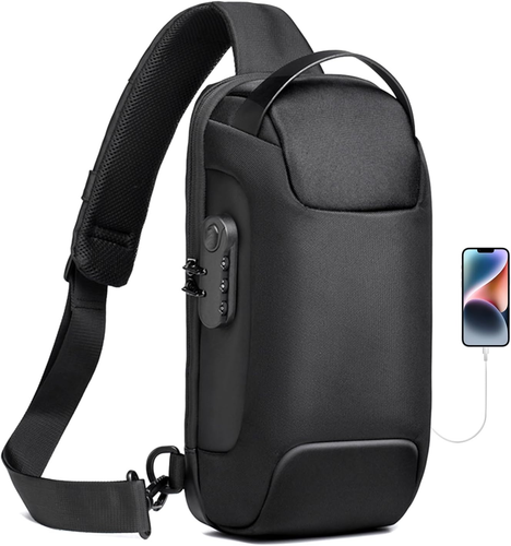 Antifurto Zaino Monospalla Uomo Borse Piccole a Tracolla Con USB Business Borsa - Foto 11 di 12