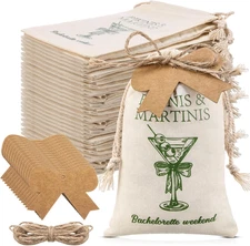 24 Pcs Martini Party Burlap Gift Bags with Drawstring and 24 Pcs Bow Tags 4X6 In