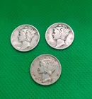 Mercury Dime Lot of 3 90% Silver Coins 1941-S, 1944-P, 1945-P Free Shipping