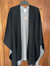 NWT Pure J Jill Reversible Black Gray Reversible Cape Shawl Poncho One Size $89