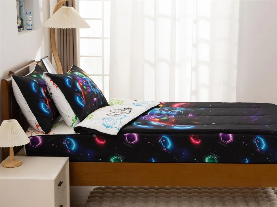 Juegos de cama con cremallera impresos para jugadores NTBED doble para niños colorido edredón espacial Foto 2 de 4