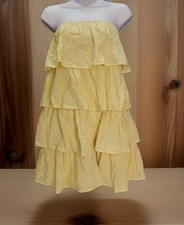 Dress Womens Large Yellow Strapless Tiered Ruffle Mini Summer Renaissance Y2K 