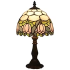 Tiffany Style Table Lamp Pink Tulip Stained Glass 8 Inch Small Antique Brass NIB