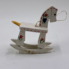 Vintage Wooden Rocking Horse Christmas Ornament Dollhouse Toy Hand Painted