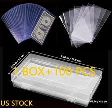 100 Pack Banknote Currency Semi Rigid Topload Holders w/ Case  Dollar Bills