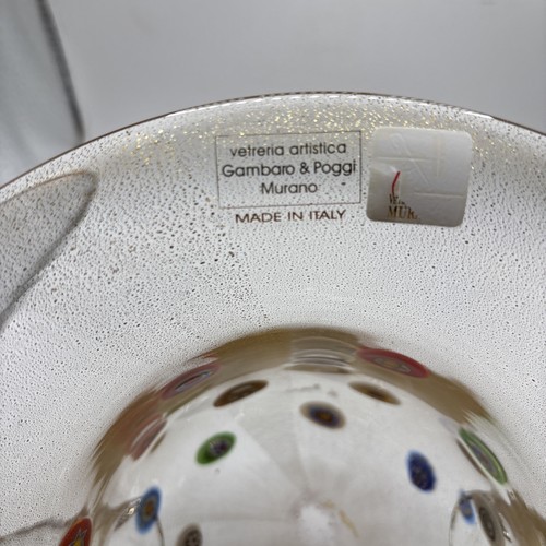 Gambaro & Poggi Murano Art Glass Bowl Gold Fleck & Millefiori Marked Italy - Picture 5 of 21