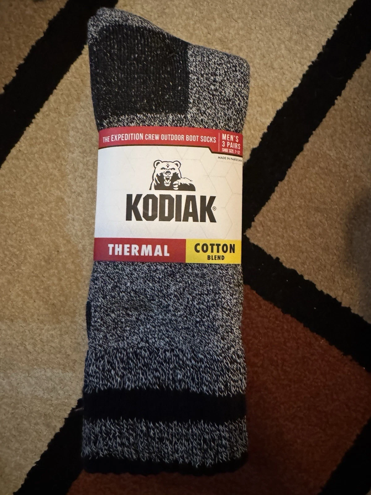 KODIAK MENS COTTON THERMAL SOCK BLKCHR 3PK