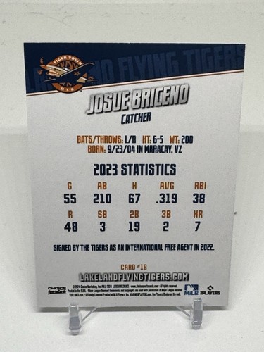 Josue Briceno 2024 Detroit Lakeland Flying Tigers Choice #18 SIGNED - Picture 2 of 5