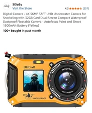 Digital Camera - 4K 56MP 33FT UHD Underwater Camera for Snorkeling with 32GB Car