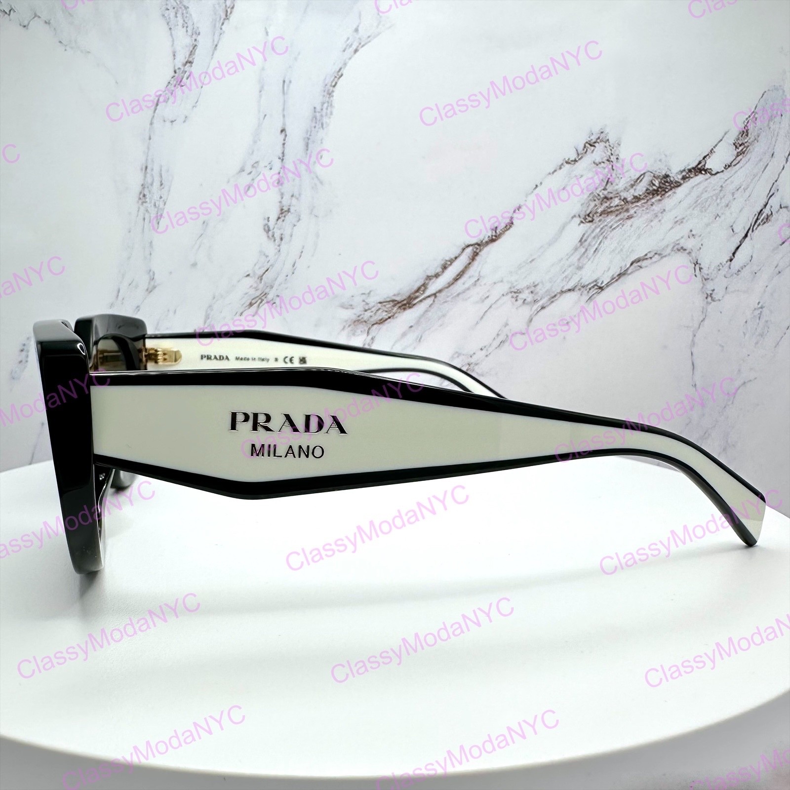 PRADA Sunglasses PR D02S 20G08Z Black White Oval Cat Eye 53-20 mm New Authentic image 6