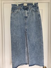 Universal Thread Blue Denim Long High Rise Skirt Slit Pockets Button Size 8