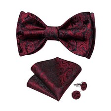 Silk Bow Ties for Men Striped Solid Paisley Self Bowtie and Pocket Square Cuf...