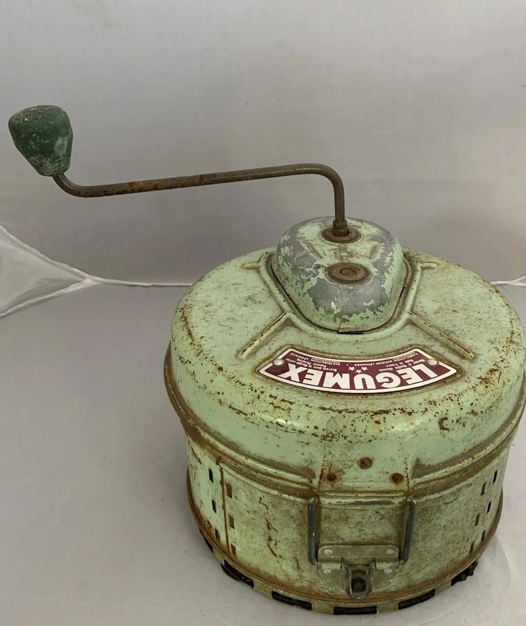 Vintage Potato Peeler Drum Legumex Green Rustic Patina 1950s French Kitchenalia