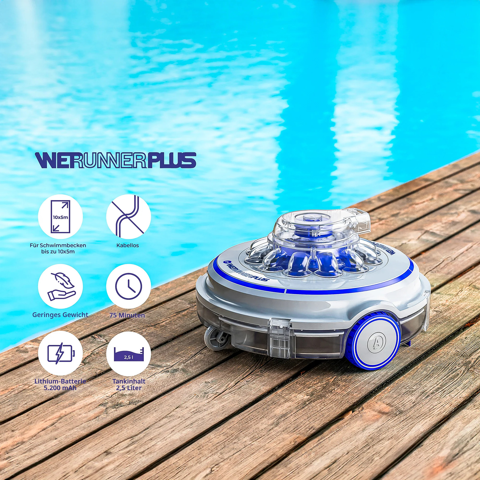 Gre Blau Poolroboter, Poolroboter Wet Runner Plus - Automatischer Bodenreiniger - Image 2