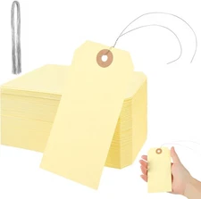 100Pcs Blank Tags with Wire 4 3/4 x 2 3/8 inches Manila Hang Tags with String Wr