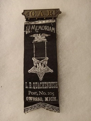 OWOSSO MICHIGAN SHIAWASSEE CO GAR CIVIL WAR GRAND ARMY REPUBLIC REUNION RIBBON