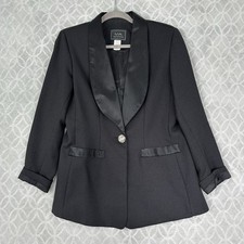 Vtg Tuxedo Blazer Women 6 Small Black Satin Shawl Collar Rhinestone 1 Button 80s