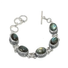 Labradorite Gemstone Handmade 925 Sterling Silver Jewelry Bracelet Size 7-8"