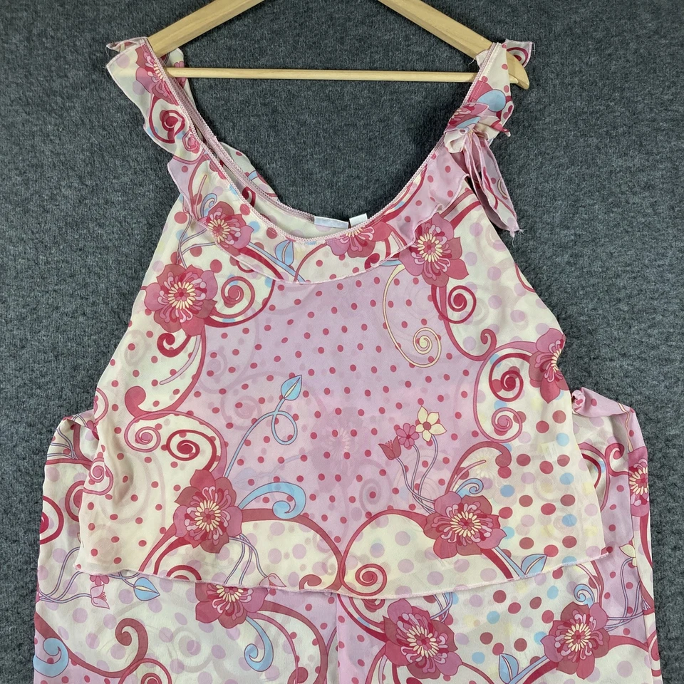 Pijama de gasa Y2K Cato para mujer extra grande rosa floral pierna ancha correas con volantes Foto 2 de 4