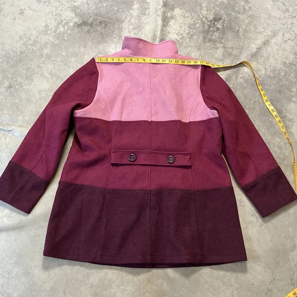 Abrigo Isaac Mizrahi Live Mujer XL Imitación Lana Rosa Color Bloque Abrigo Vino Combo Foto 4 de 4