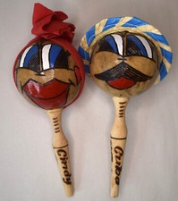 Cuban man and woman hand painted gourd maracas 2013