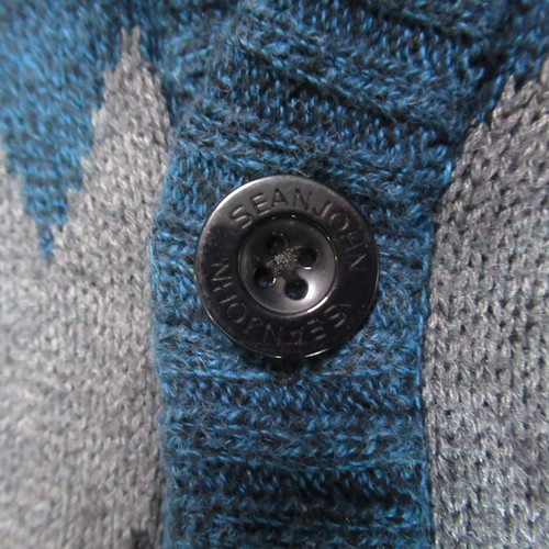 Sean John Cardigan Sweater Boys Small Blue Gray Black Knit Striped Long Sleeve - Picture 4 of 11