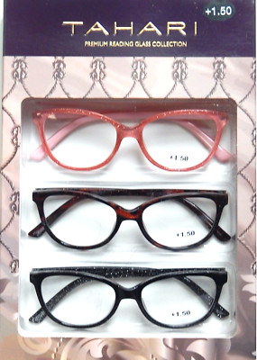 TAHARI PREMIUM 3 PAIR READING GLASSES READERS MULTI COLOR +1.50 NEW AUTHENTIC