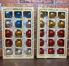 Vintage Holly Glass Ornaments 1 3/4" Christmas Balls 2 Boxes of 15 - Made in USA