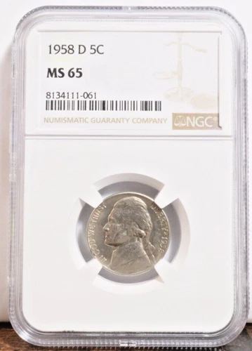1958 D JEFFERSON NICKEL GRADED NGC MS65