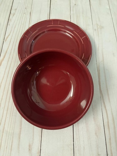 Longaberger Keramik Paprika rot Suppe/Salat 16 Unzen Schüssel & 7" Teller Set USA - Bild 4 von 10