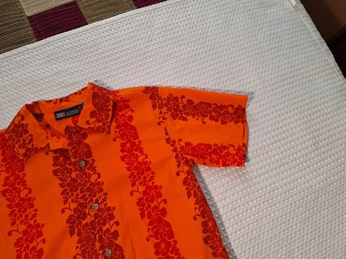 Vintage Faded Glory Hawaiian Shirt Orange Button Dress Shirt Kids Youth Size M - Picture 3 of 8