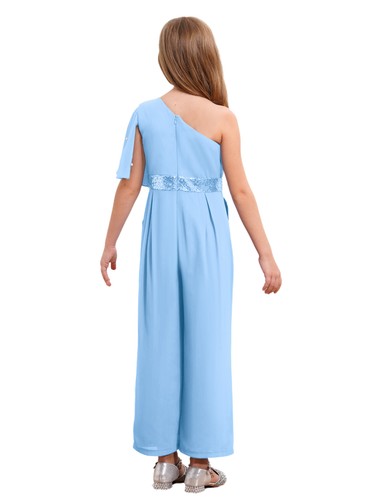 Girls Sequin Jumpsuit One Shoulder Sleeveless Chiffon Formal Romper Wedding - Picture 44 of 72