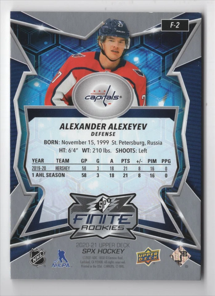 2020-21 SPx Finite Rookies Alexander Alexeyev Washington Capitals #F-2 - Image 2 of 2