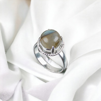 Labradorite Natural Gemstone Ring for Women 925 Sterling Silver Cute Gift