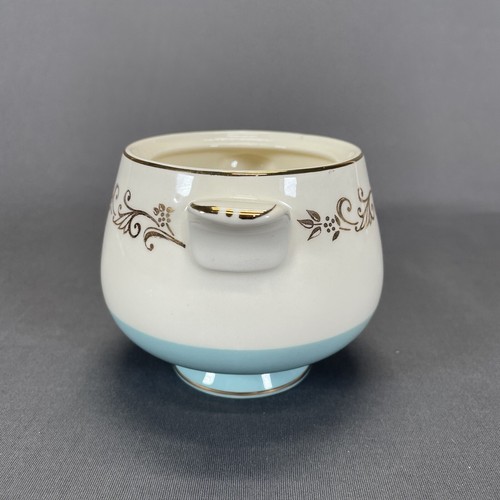 Lifetime China Gold Crown Sugar Bowl Aqua Border Gold Scrolls No Lid Vintage - Picture 2 of 7